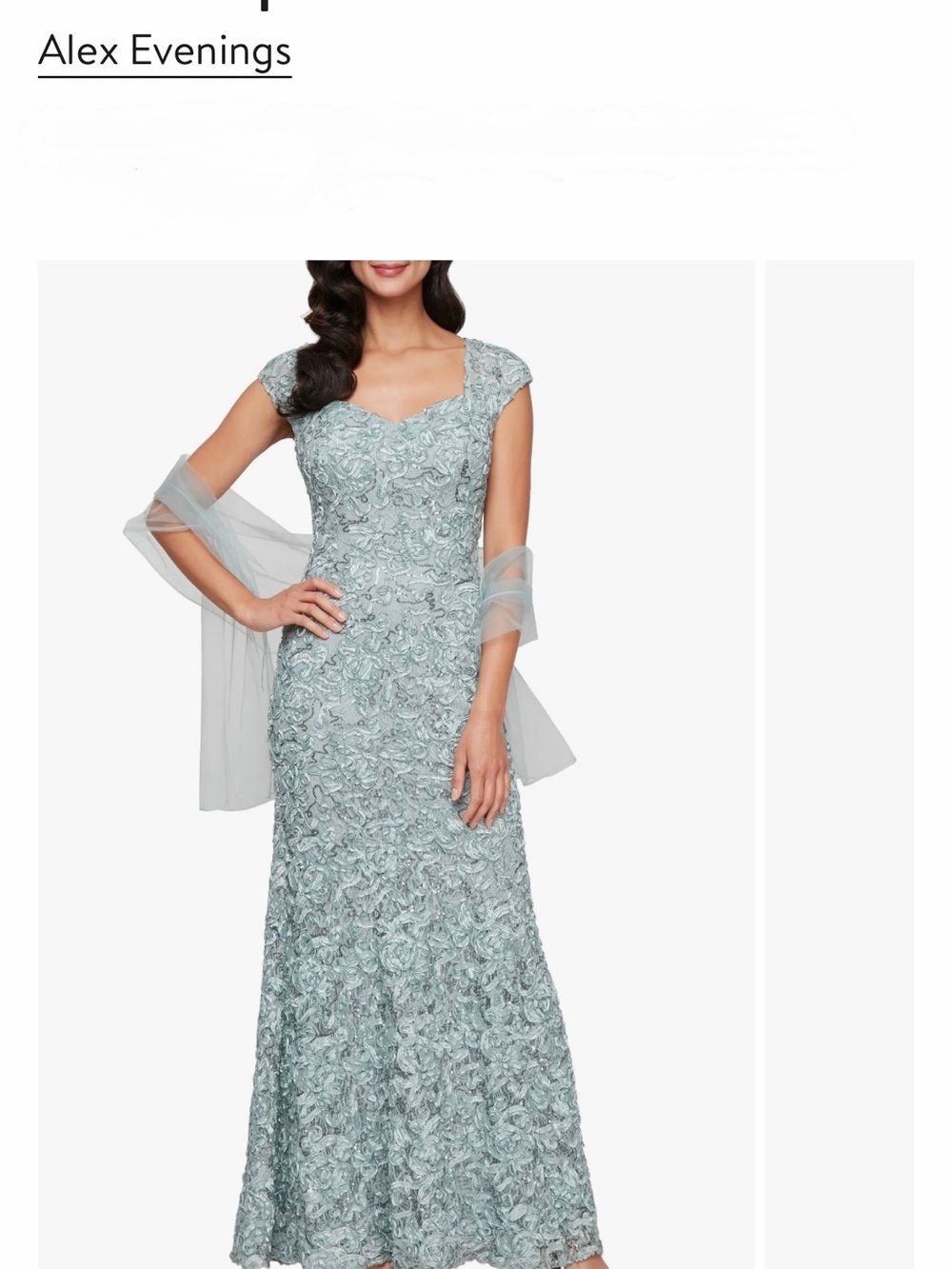 Alex Evenings Soft Mint Embroidered Cap-Sleeve Maxi Gown